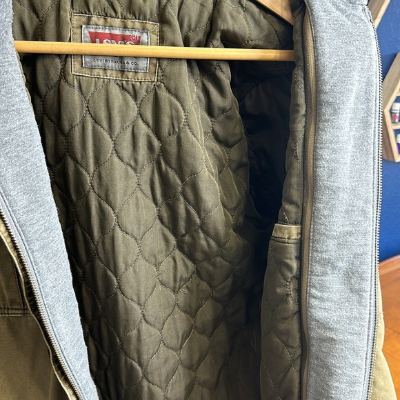 Levis Jacket Mens M Olive Green Quilted Lined Trucker Chore Military - Picture 5 of 16
